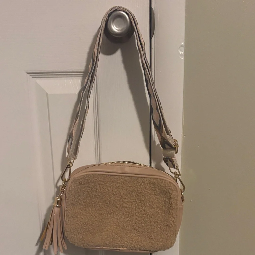Elegant Tan Crossbody Bag with Tassel